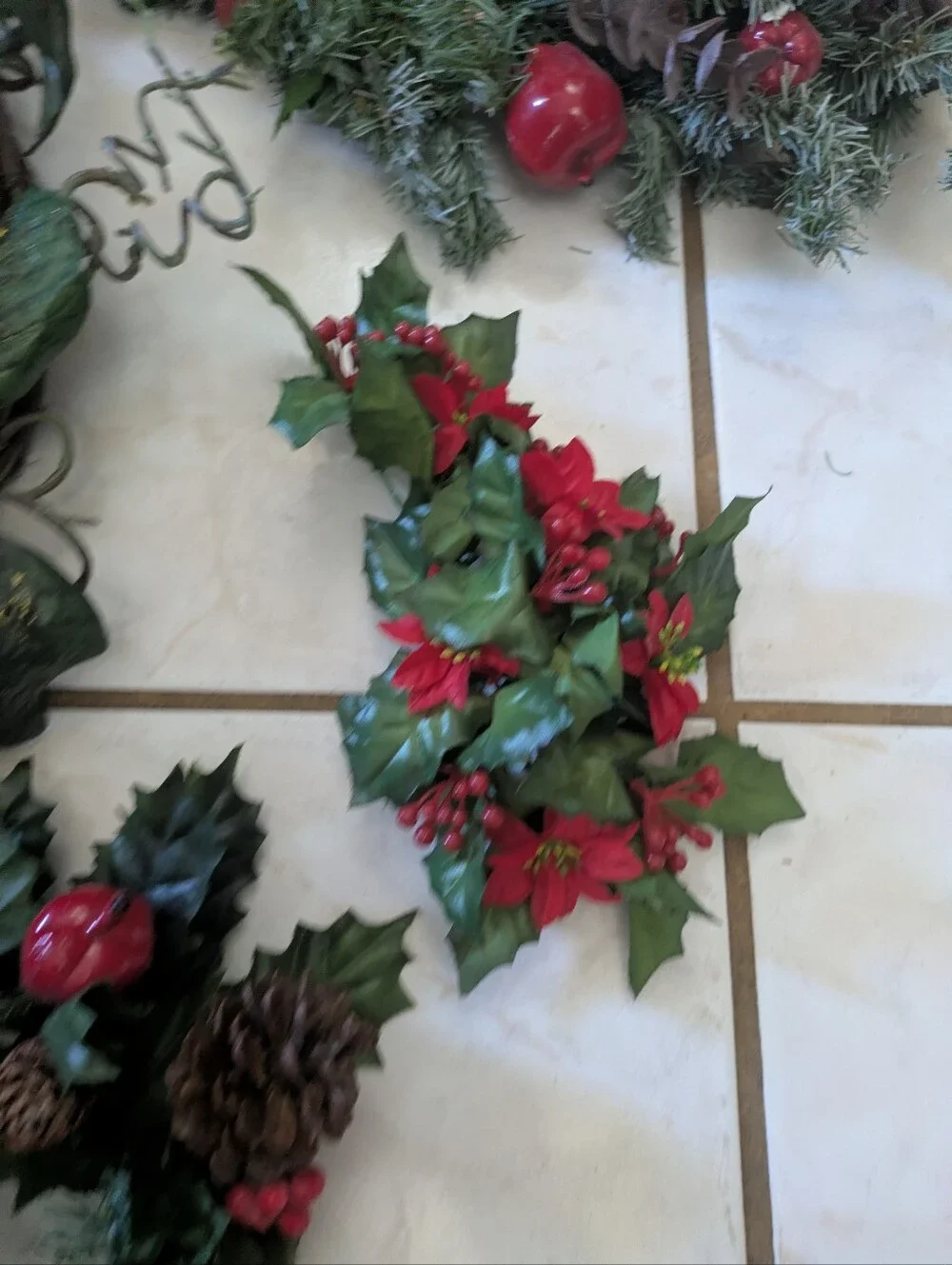 Vintage Christmas Decor Bundle - Wreaths, Garlands, Poinsettias & Ornaments Lot